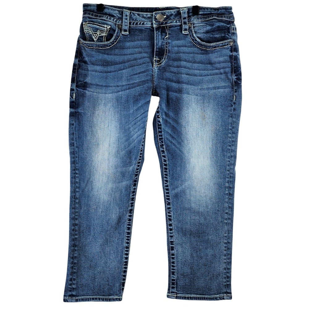 Vigoss Heritage Fit Cropped Jeans Women 31 Medium Wash Y2K Embellished Denim